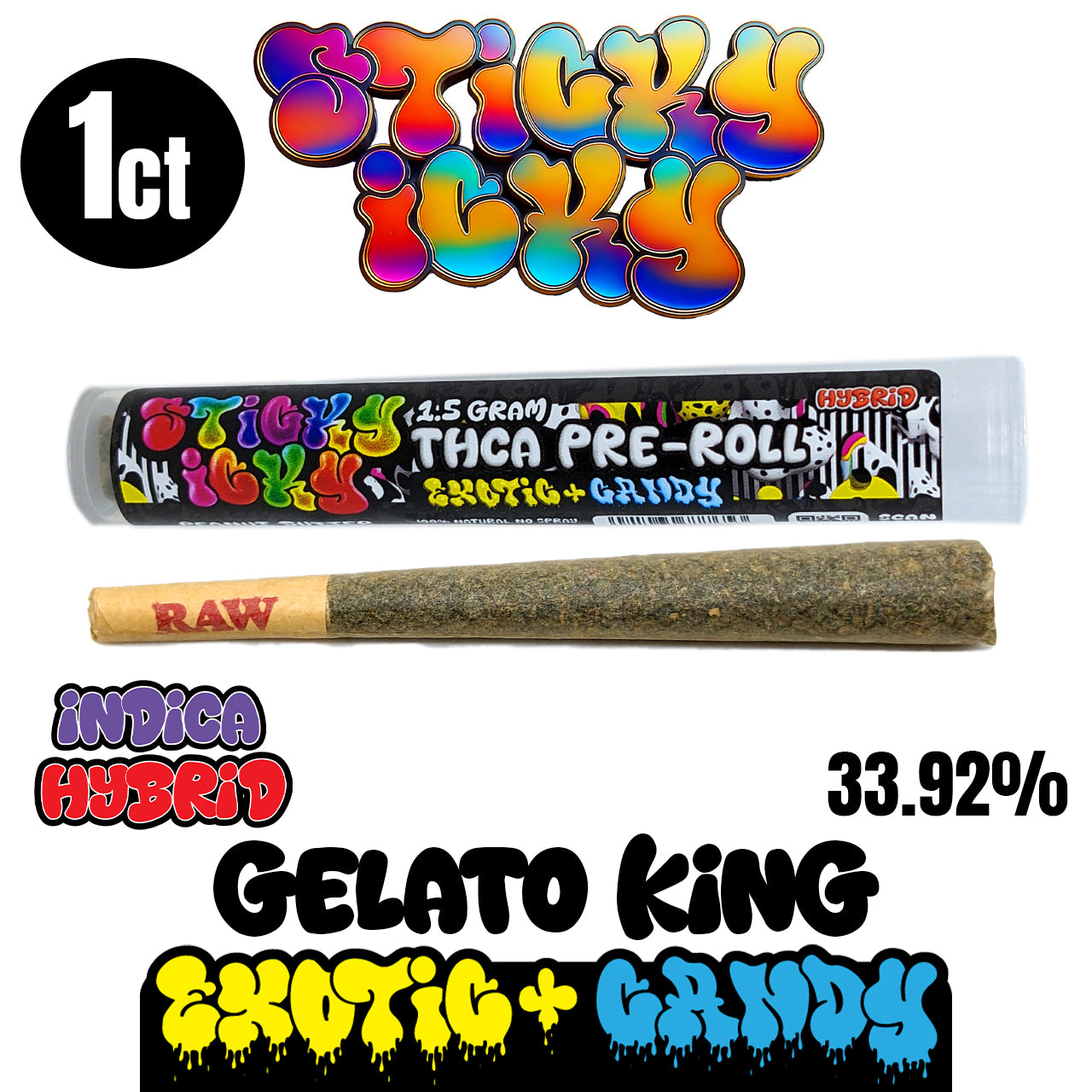 Sticky Icky - THCA Pre-Rolls 1.5g Single - Exotic Plus Candy - All Strains