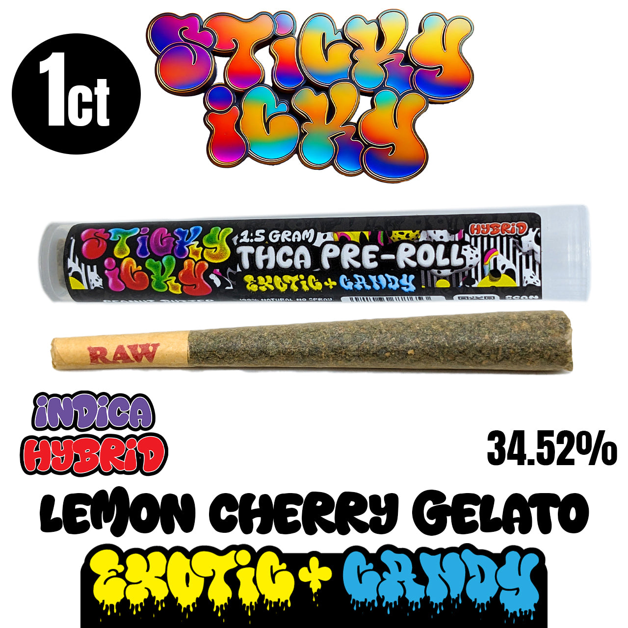 Sticky Icky - THCA Pre-Rolls 1.5g Single - Exotic Plus Candy - All Strains