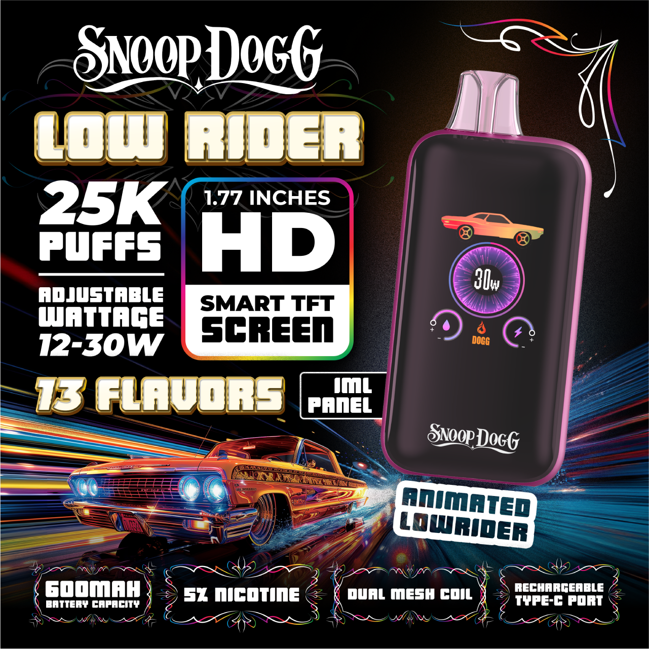 Snoop Dogg - Low Rider Disposable - 25K Puffs - 5% Nicotine - SWED